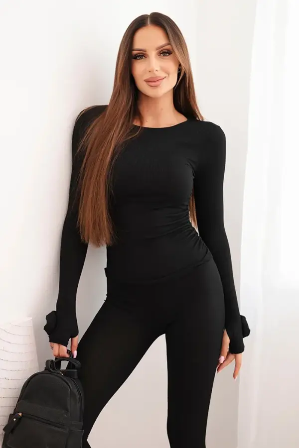 Kesi Włoski Kesi Włoski Women's set made of ribbed viscose with long sleeves and leggings black