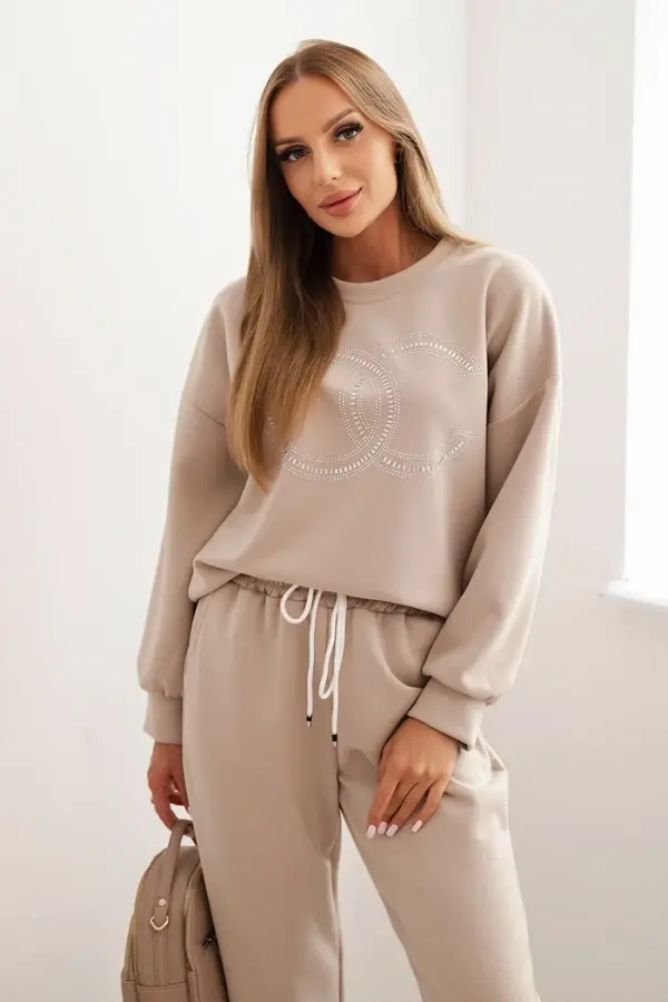 Kesi Włoski Kesi Włoski Women's set made of viscose with decorative pattern and pants beige