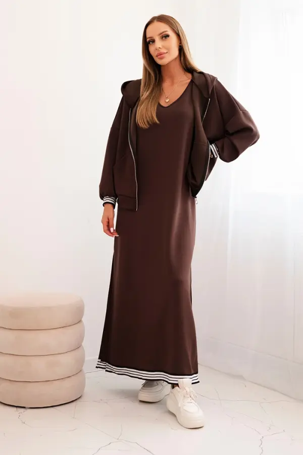 Kesi Włoski Kesi Włoski Women's set with viscose featuring a zip-up blouse and a long dress brown