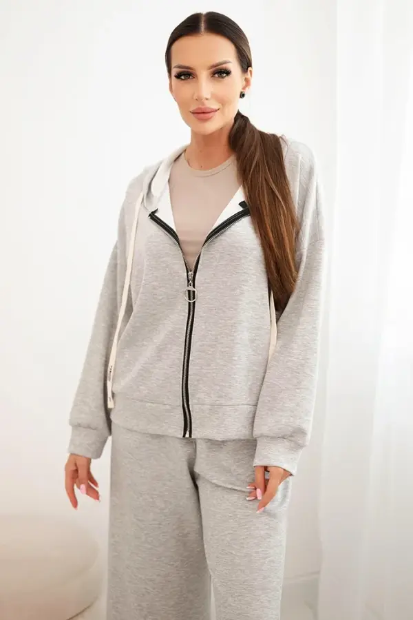 Kesi Włoski Kesi Włoski Women's set with wide-leg pants and zip-up hoodie gray