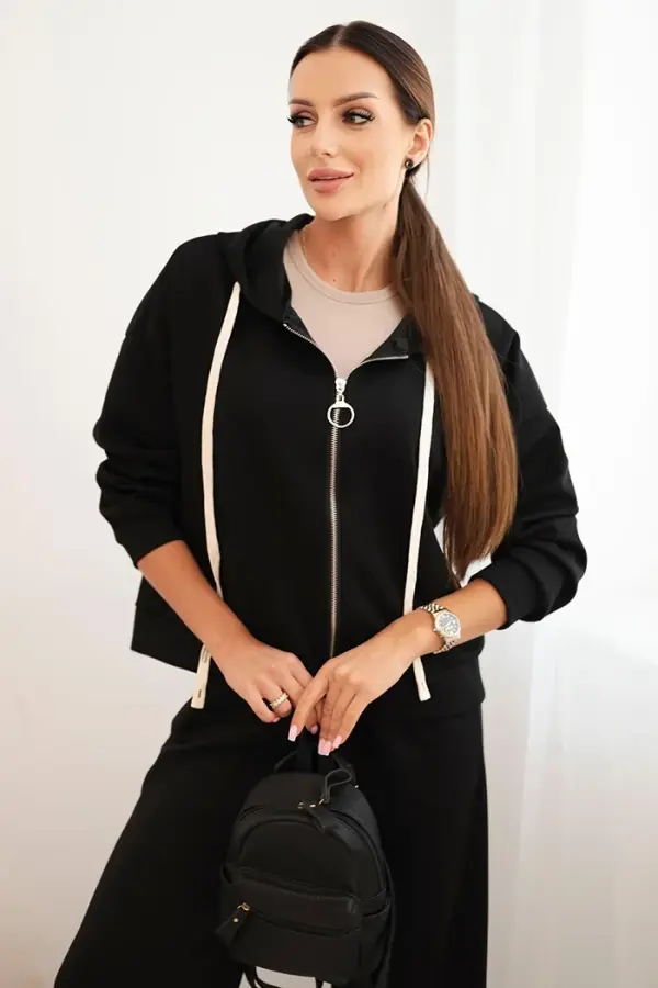 Kesi Włoski Kesi Włoski Women's set with wide leg pants and zip-up sweatshirt black