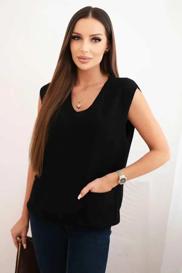 Kesi Włoski Kesi Włoski Women's sleeveless viscose sweater with pockets and V-neck black
