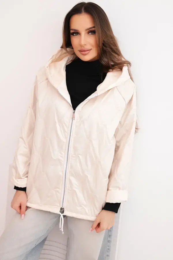 Kesi Włoski Kesi Włoski Women's spring quilted jacket with a hood and zipper beige
