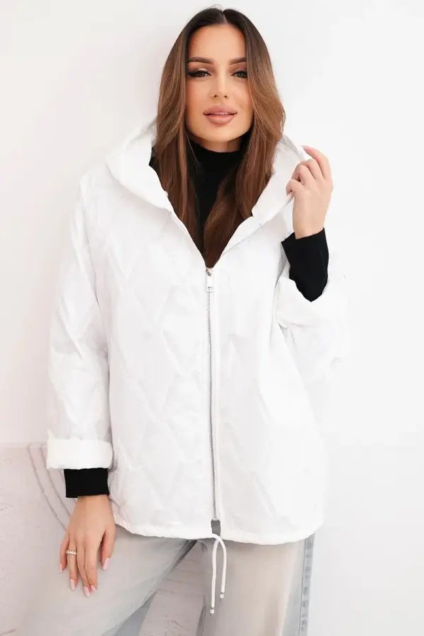 Kesi Włoski Kesi Włoski Women's spring quilted jacket with a hood and zipper white