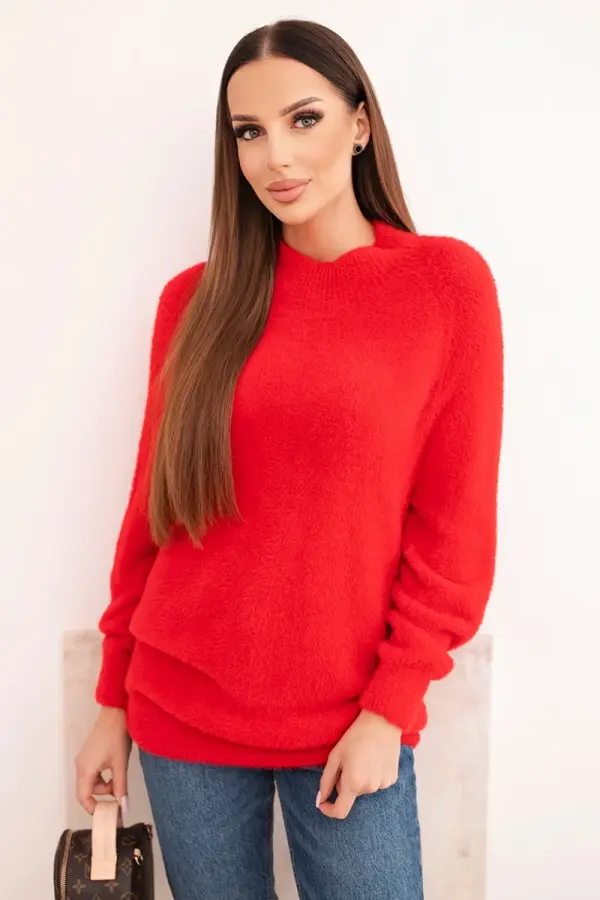 Kesi Włoski Kesi Włoski Women's sweater made of soft textured wool with long sleeves red