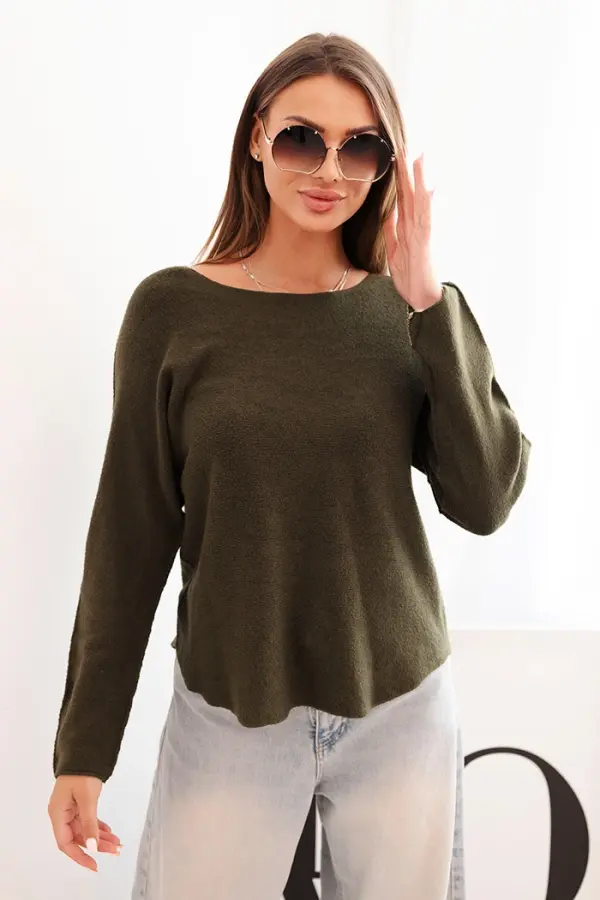 Kesi Włoski Kesi Włoski Women's sweater made of viscose with long sleeves and a round neckline dark khaki