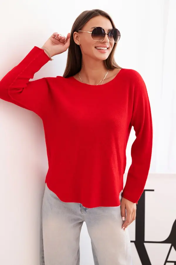 Kesi Włoski Kesi Włoski Women's sweater made of viscose with long sleeves and a round neckline red