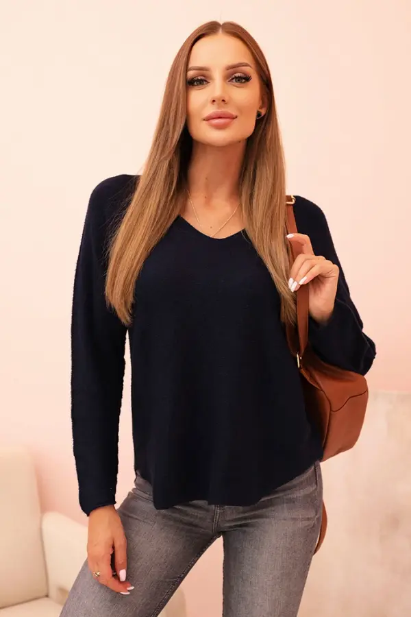 Kesi Włoski Kesi Włoski Women's sweater with viscose and a V-neck navy blue
