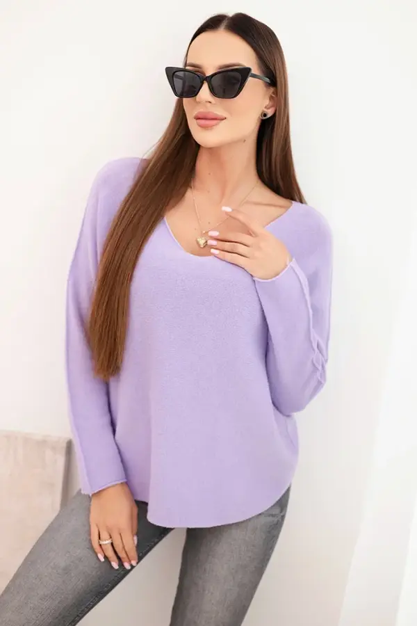 Kesi Włoski Kesi Włoski Women's sweater with viscose and V-neck light purple