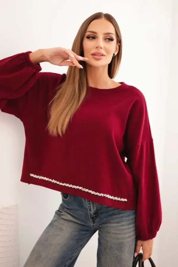 Kesi Włoski Kesi Włoski Women's sweatshirt with decorative finishing at the bottom red