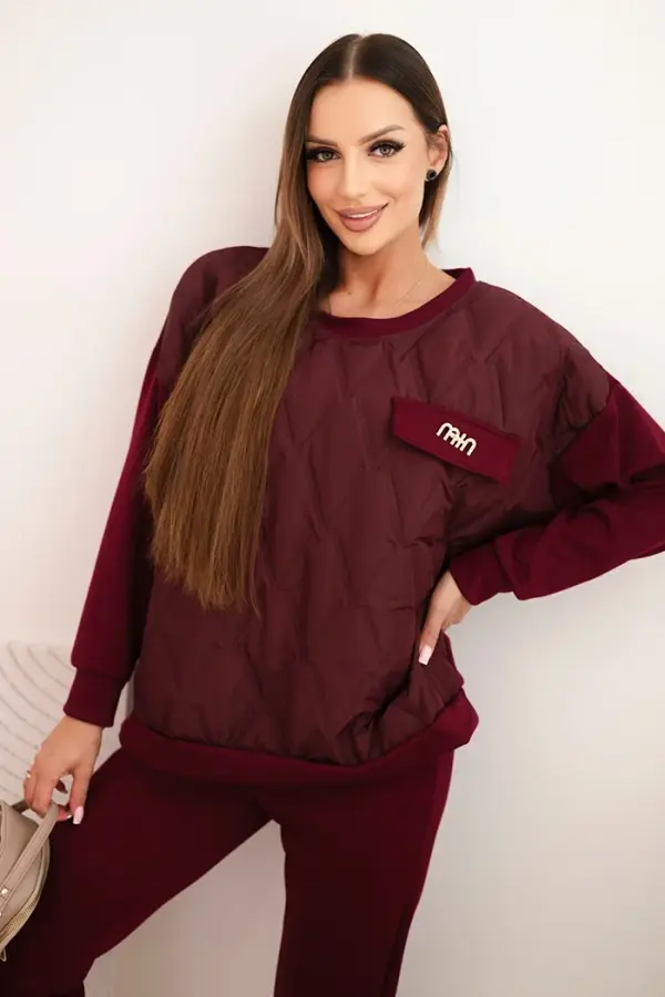 Kesi Włoski Kesi Włoski Women's tracksuit set made of viscose with a quilted sweatshirt and pants plum