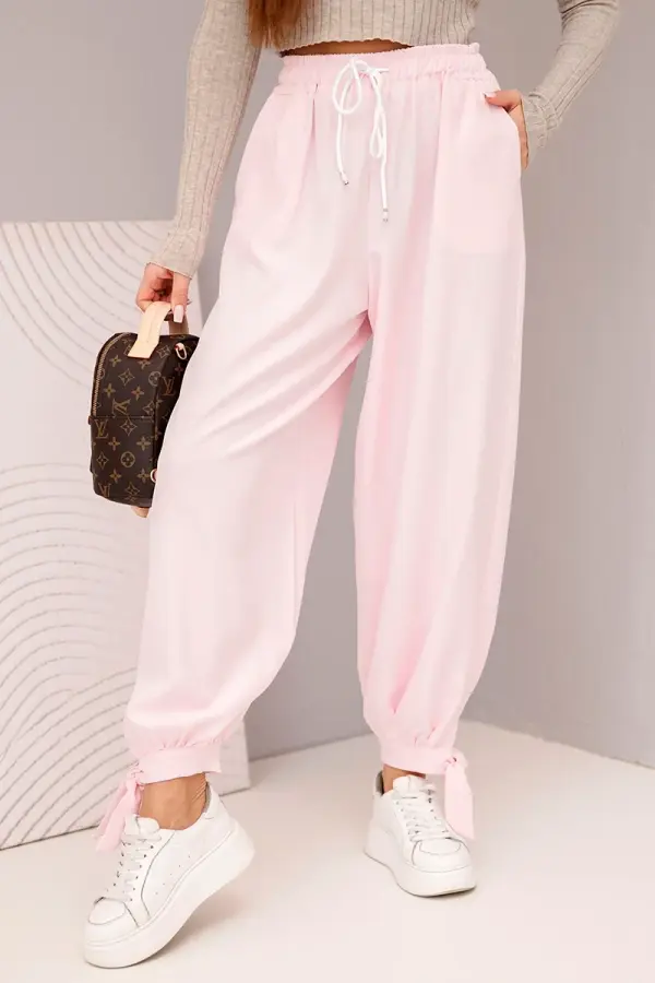 Kesi Włoski Kesi Włoski Women's trousers with wide legs and ties at the bottom candy pink