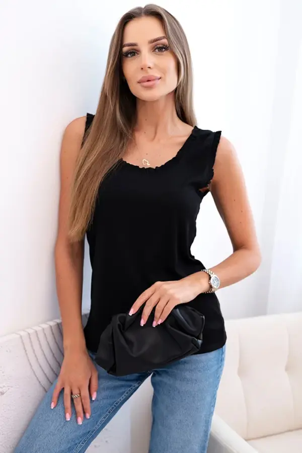 Kesi Włoski Kesi Włoski Women's viscose blouse with a frill at the neckline black