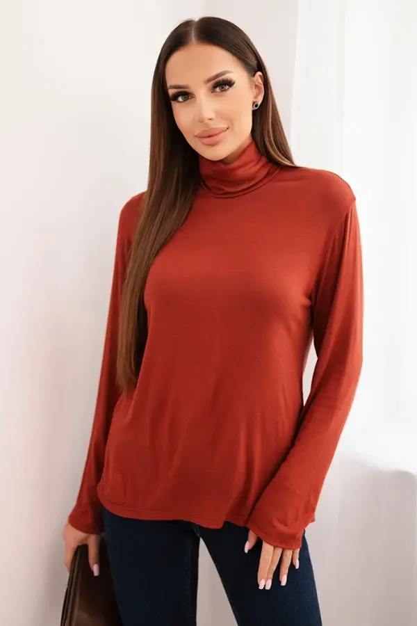 Kesi Włoski Kesi Włoski Women's viscose blouse with a turtleneck and long sleeves brown