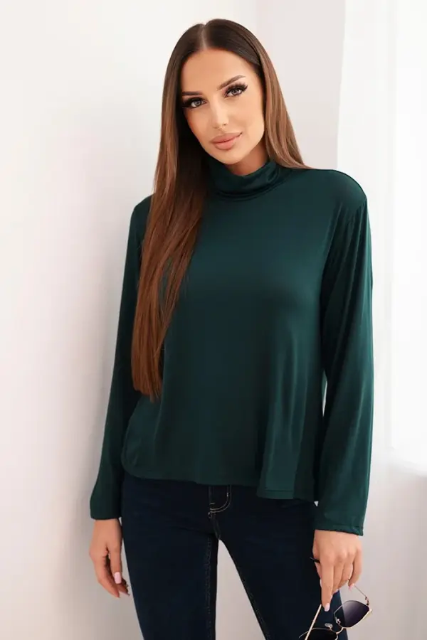 Kesi Włoski Kesi Włoski Women's viscose blouse with a turtleneck and long sleeves dark green