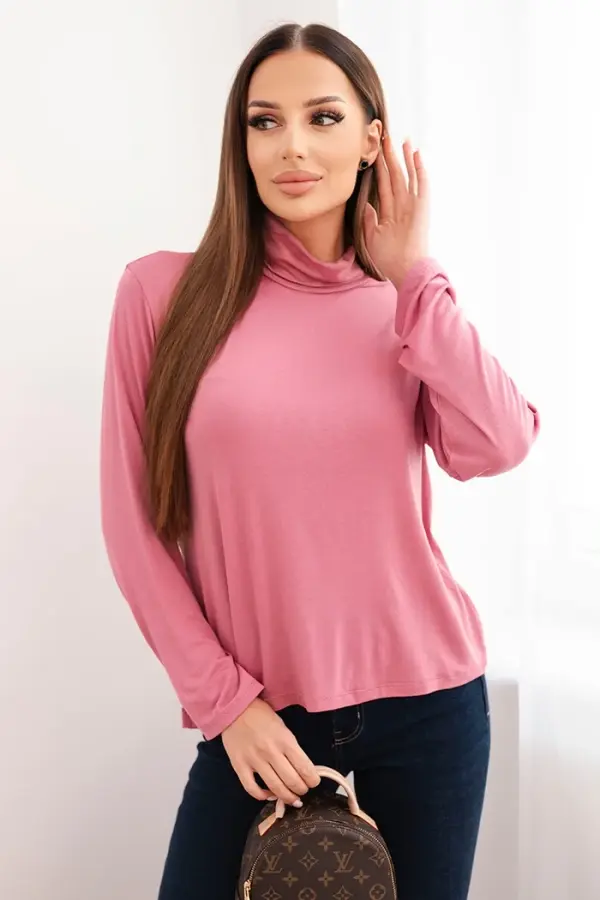 Kesi Włoski Kesi Włoski Women's viscose blouse with a turtleneck and long sleeves dark pink