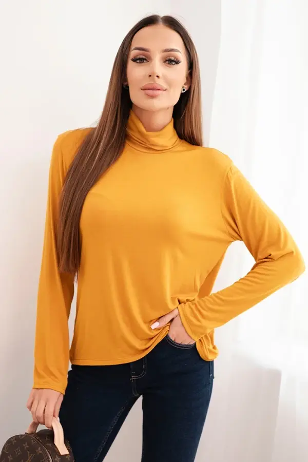 Kesi Włoski Kesi Włoski Women's viscose blouse with a turtleneck and long sleeves mustard