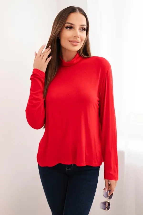Kesi Włoski Kesi Włoski Women's viscose blouse with a turtleneck and long sleeves red