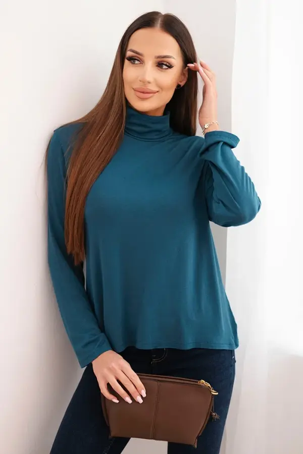 Kesi Włoski Kesi Włoski Women's viscose blouse with a turtleneck and long sleeves sea green
