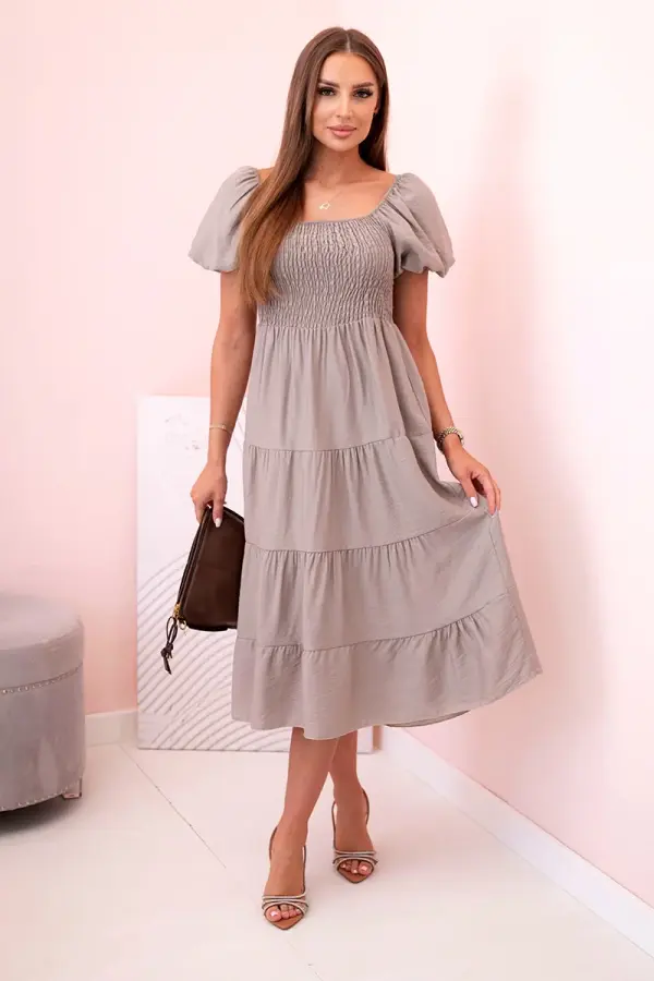 Kesi Włoski Kesi Włoski Women's viscose dress with puffed sleeves and a ruffled top fango