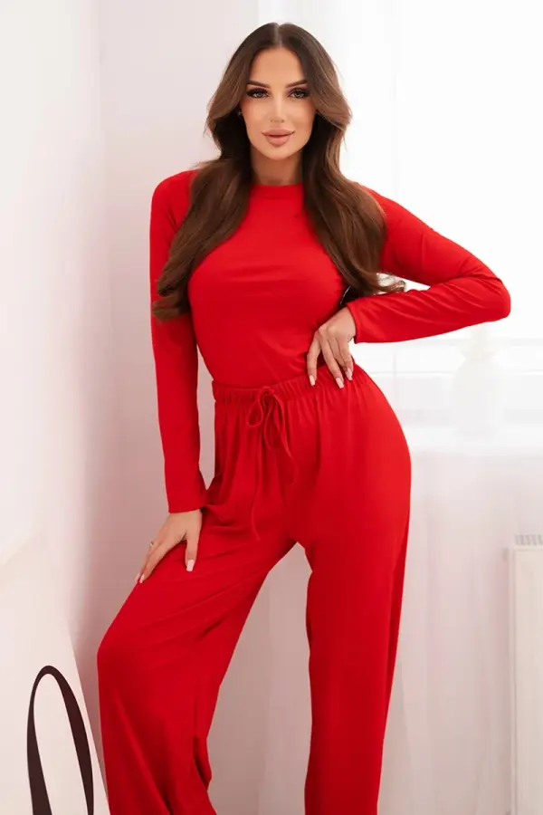 Kesi Włoski Kesi Włoski Women's viscose set with a blouse and wide pants red