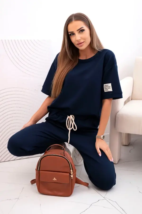 Kesi Włoski Kesi Włoski Women's viscose set with short sleeves and trousers navy blue