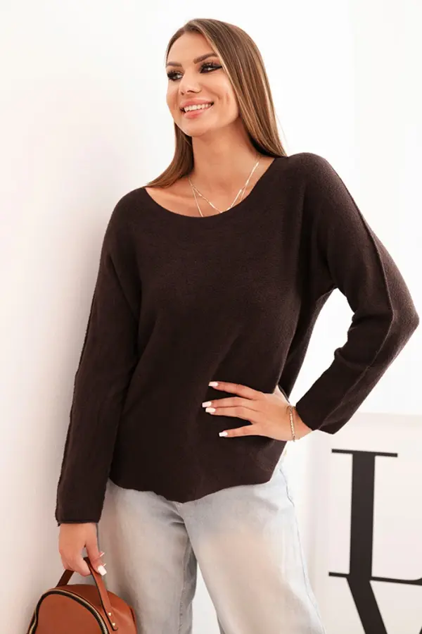 Kesi Włoski Kesi Włoski Women's viscose sweater with long sleeves and a round neckline brown