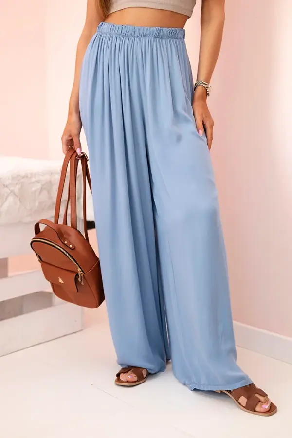 Kesi Włoski Kesi Włoski Women's viscose trousers wide with elastic waistband denim