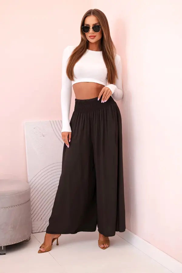 Kesi Włoski Kesi Włoski Women's viscose trousers with elastic waistband brown