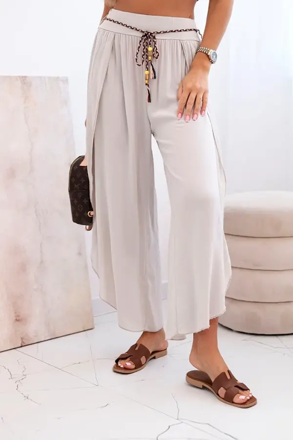 Kesi Włoski Kesi Włoski Women's viscose trousers with leg slit dark beige