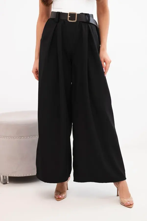 Kesi Włoski Kesi Włoski Women's wide-leg pants with a belt black