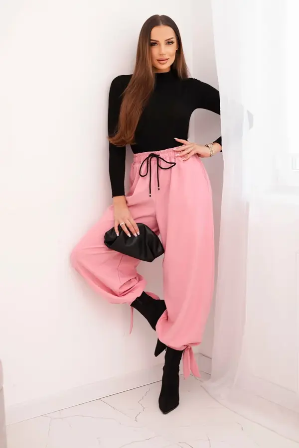 Kesi Włoski Kesi Włoski Women's wide-leg pants with ties at the bottom light pink