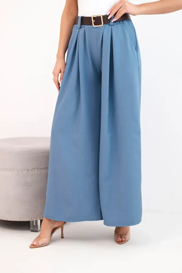 Kesi Włoski Kesi Włoski Women's wide-leg trousers with a belt denim