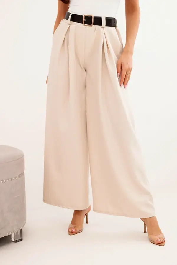 Kesi Włoski Kesi Włoski Women's wide-leg trousers with a belt light beige