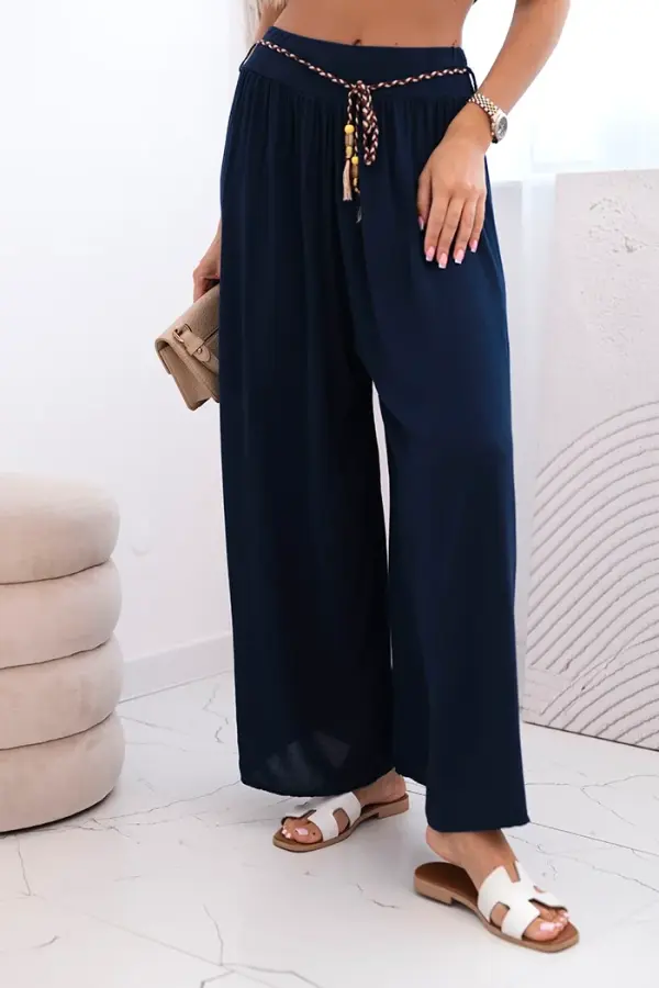 Kesi Włoski Kesi Włoski Women's wide-leg viscose trousers navy blue