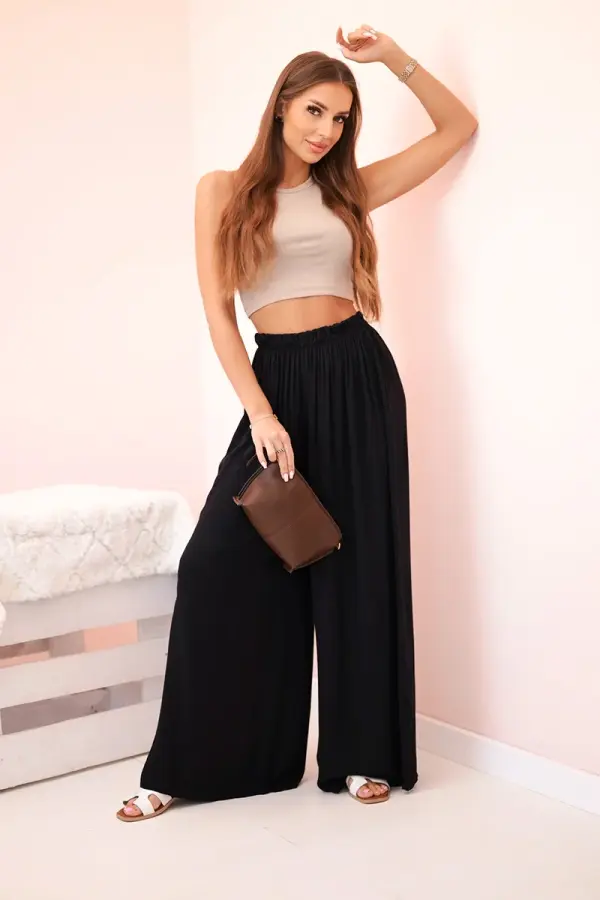 Kesi Włoski Kesi Włoski Women's wide trousers with elastic waistband black