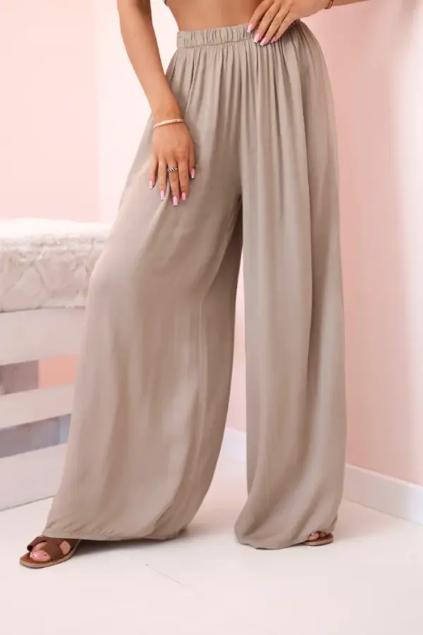 Kesi Włoski Kesi Włoski Women's wide trousers with elastic waistband camel