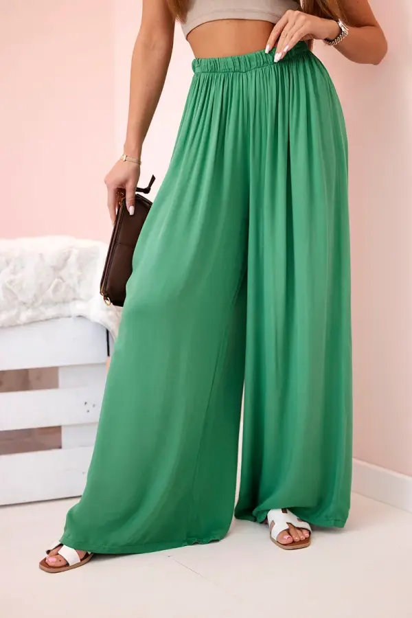 Kesi Włoski Kesi Włoski Women's wide trousers with elastic waistband green