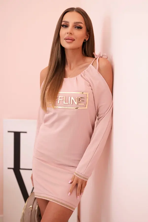 Kesi Kesi Women's cotton dress with off-the-shoulder design and OFFLINE print dark powder pink