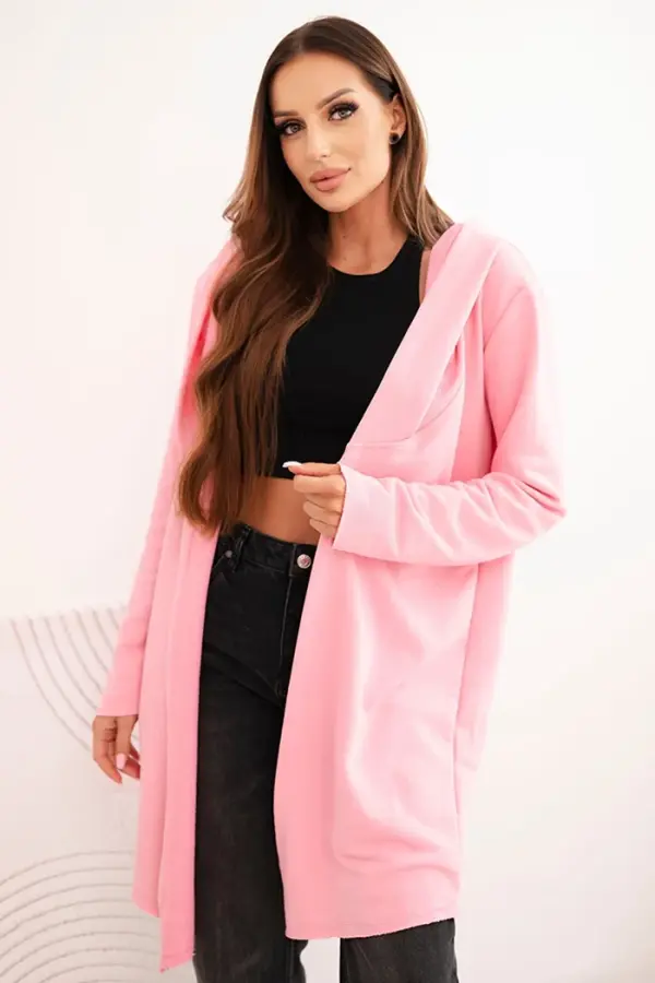 Kesi Kesi Women's cotton hooded cardigan with an extended front light pink