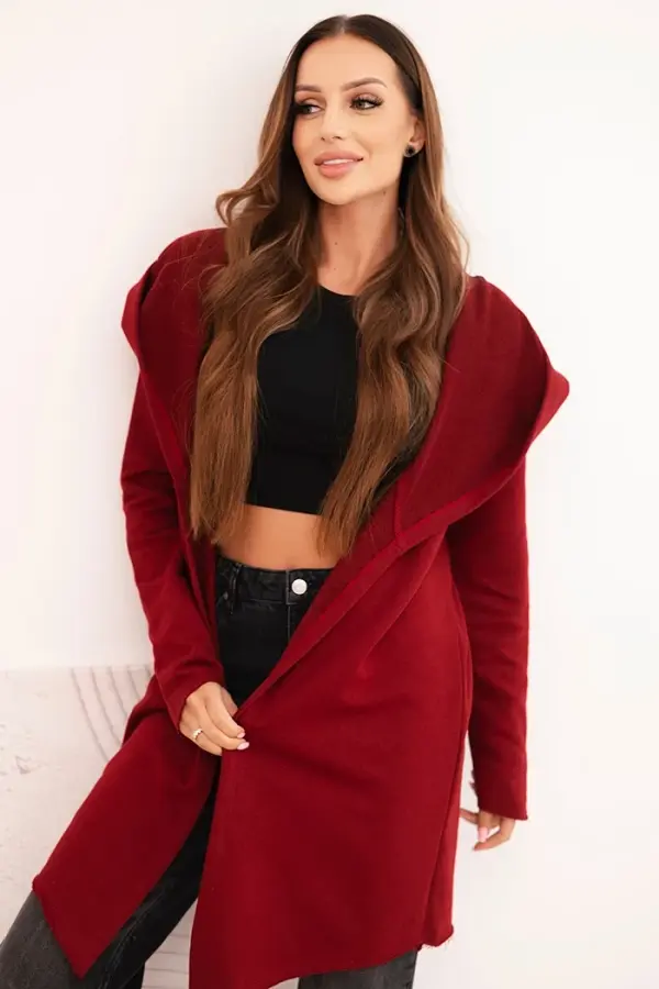 Kesi Kesi Women's cotton hoodie with an elongated front burgundy