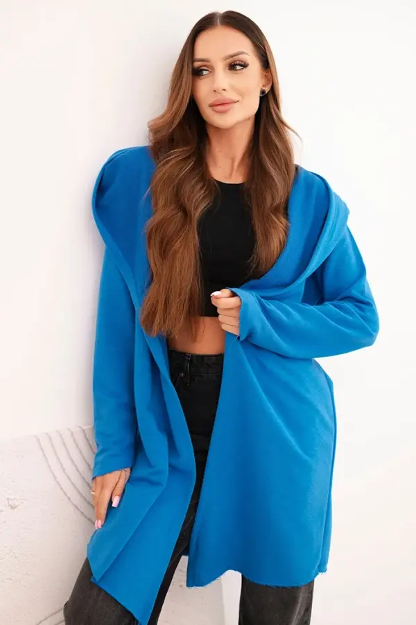 Kesi Kesi Women's cotton hoodie with an elongated front cornflower blue