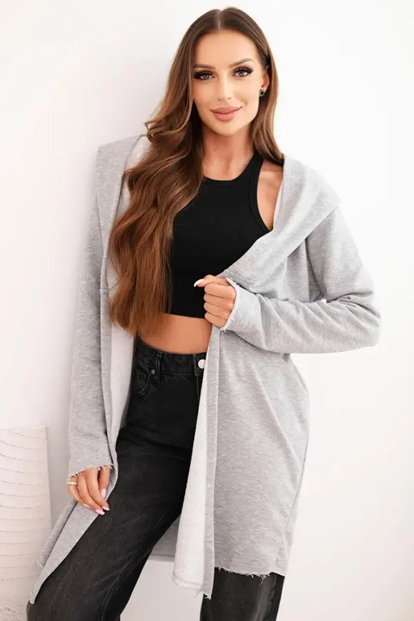 Kesi Kesi Women's cotton hoodie with an elongated front gray melange