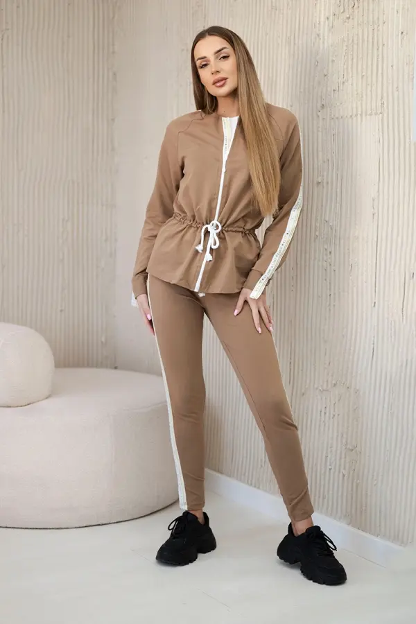 Kesi Kesi Women's cotton set with stripe and welts camel