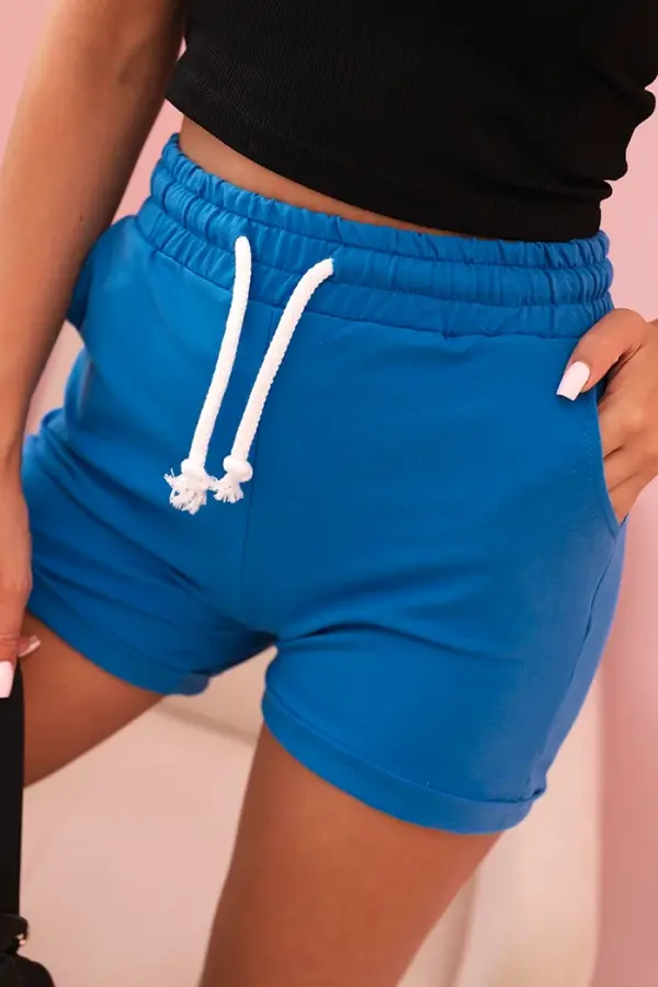 Kesi Kesi Women's cotton shorts with an elastic band and a tie at the waist cobalt blue