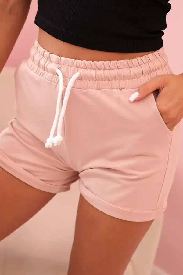 Kesi Kesi Women's cotton shorts with an elastic band and a tie at the waist dark powder pink