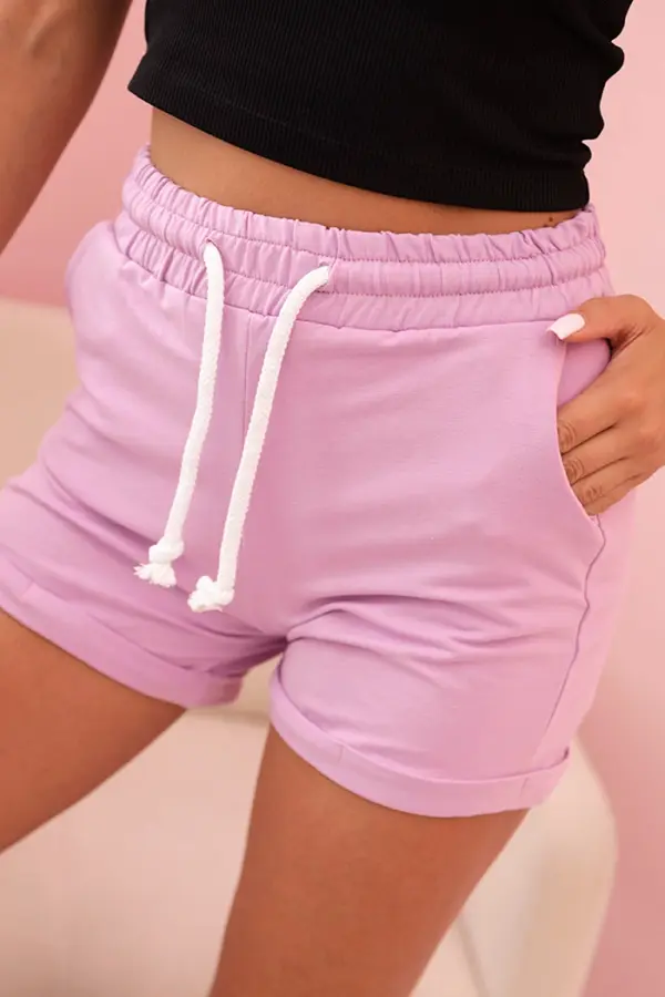 Kesi Kesi Women's cotton shorts with an elastic waistband and tie in light purple
