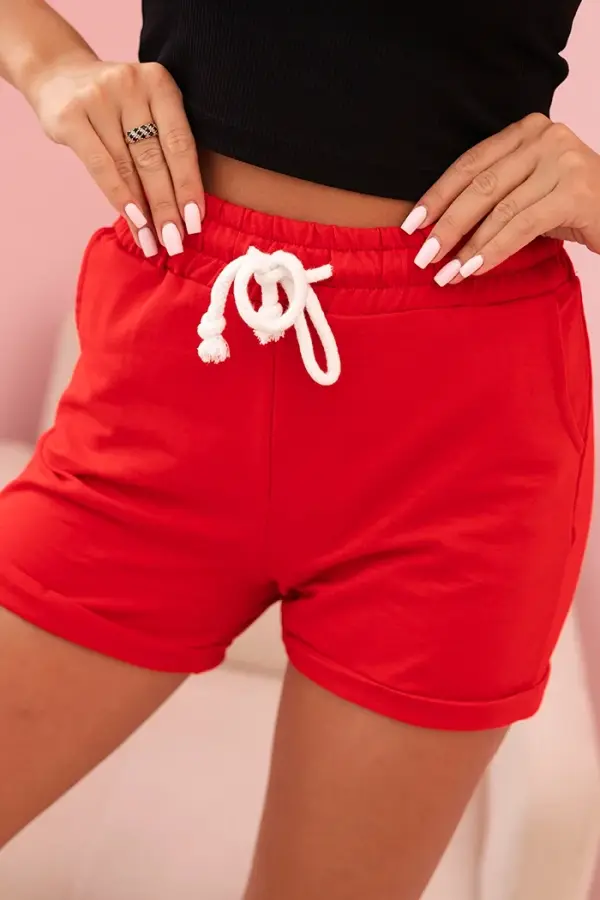 Kesi Kesi Women's cotton shorts with elastic and tie at the waist red