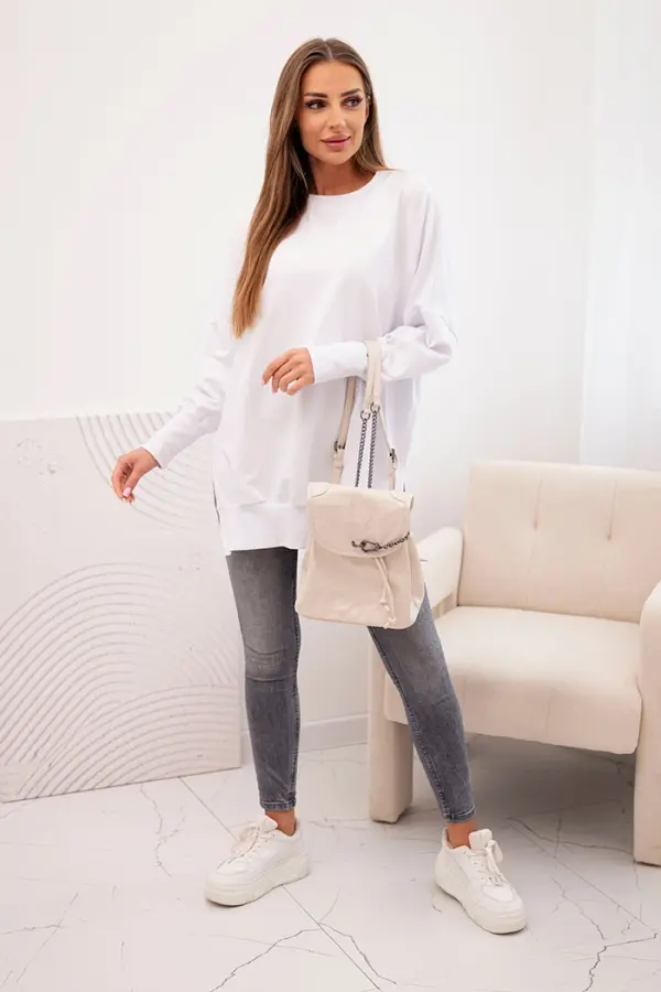 Kesi Kesi Women's cotton sweatshirt with a wide hem white