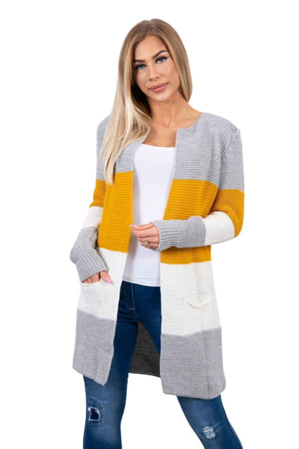 Kesi Kesi Women's Knitted Cardigan - Grey + Yellow + Ecru